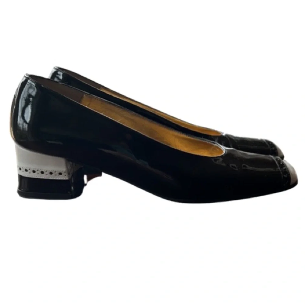 Timothy Hitsman Vintage Black White Patent Leather Pumps Size 6 M